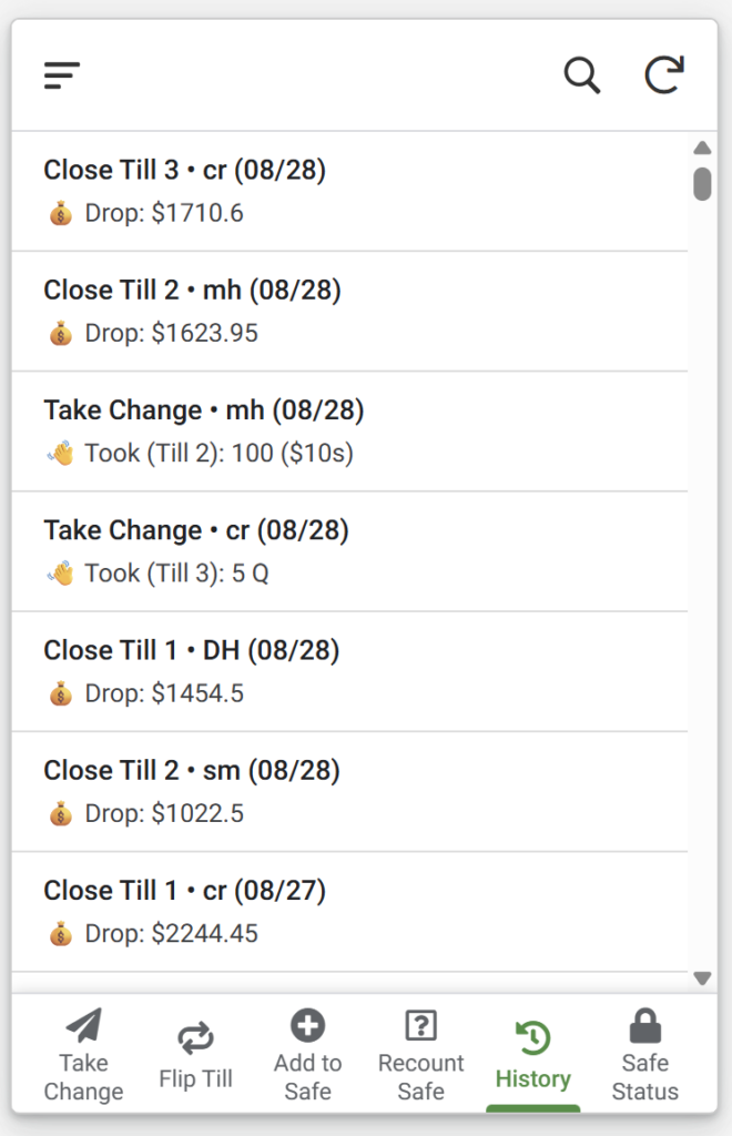 Cash tool interface screen one