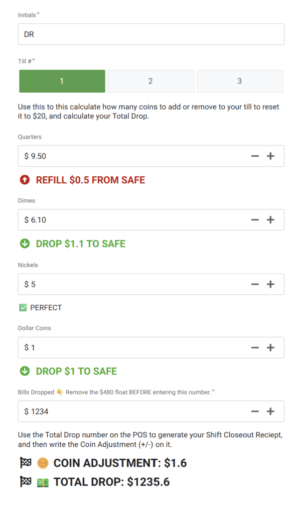 Cash tool interface screen two