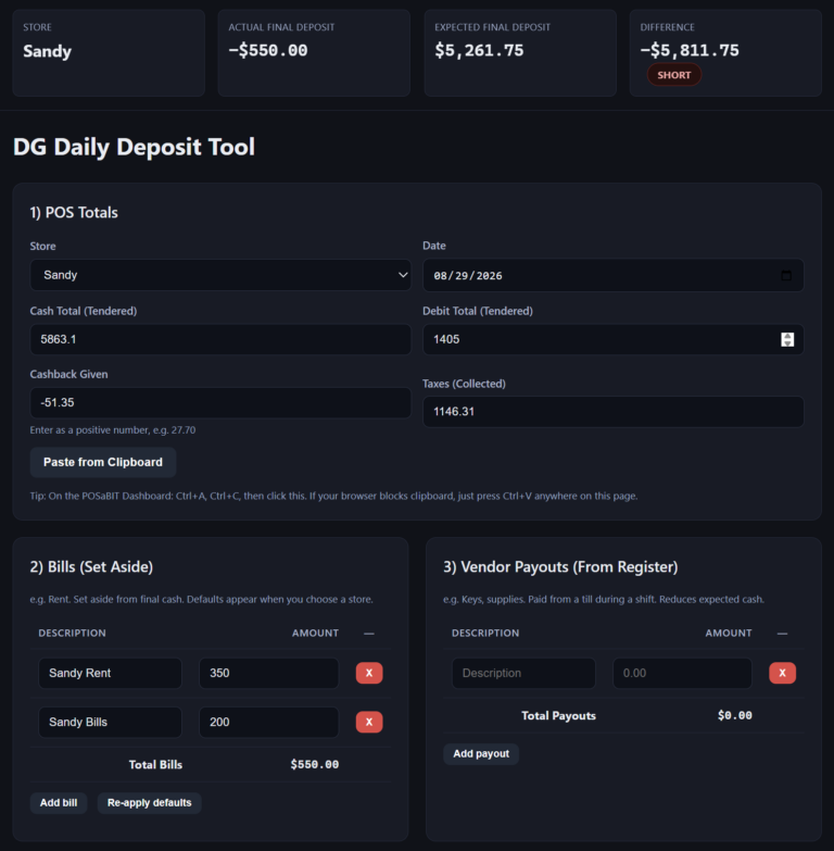 Deposit helper interface